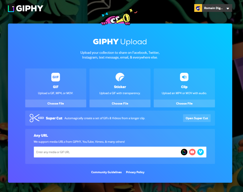 Page Upload de Giphy