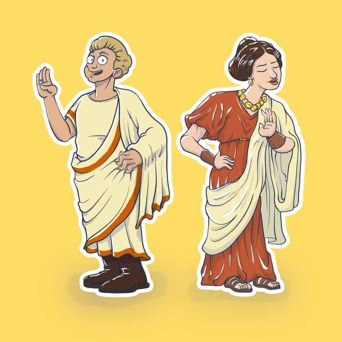 Illustration de Muscus et Julia, deux fringants gallo-romains vivant à Rennes